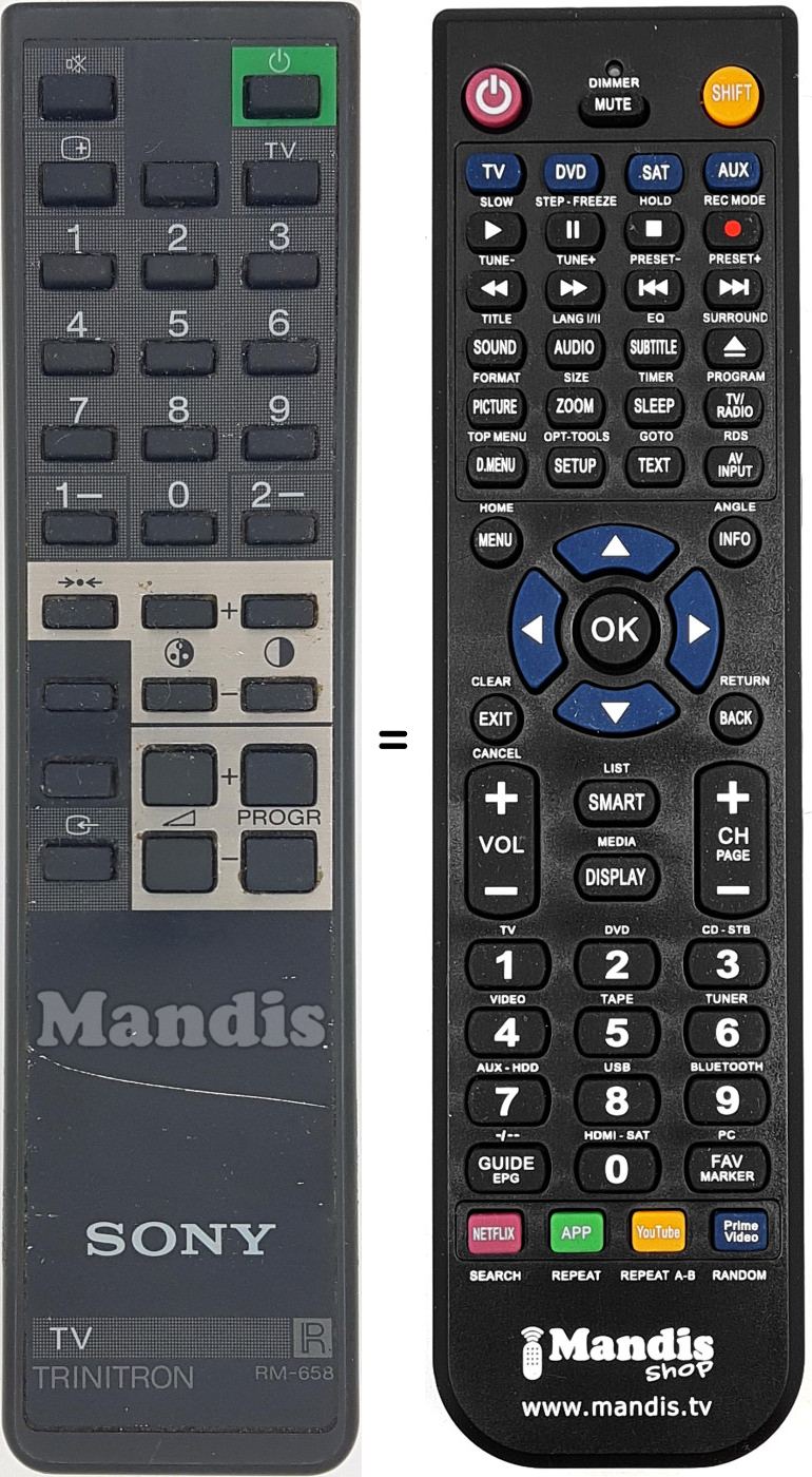 Gleichwertige Fernbedienung Sony RM 658