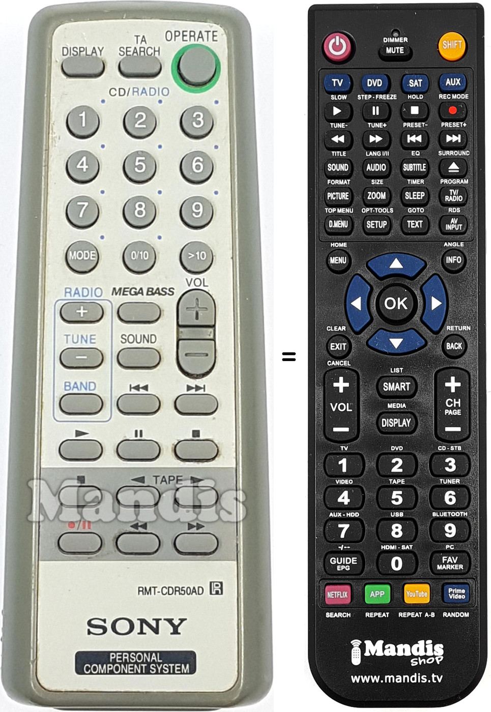 Replacement remote control RMT-CDR50AD