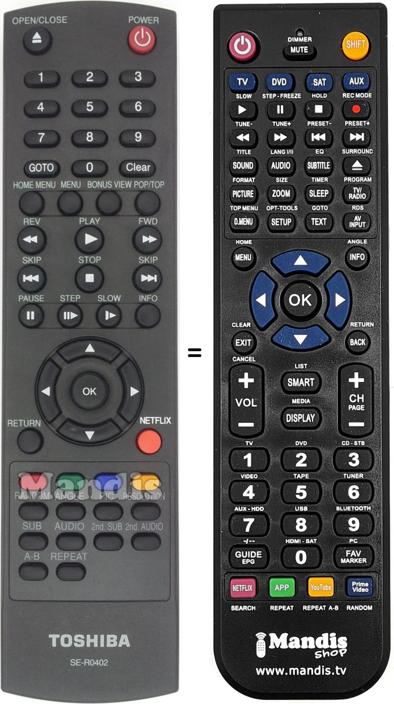 Gleichwertige Fernbedienung Toshiba SE-R0402