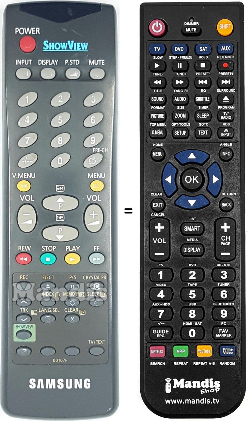Gleichwertige Fernbedienung Samsung 00107 F