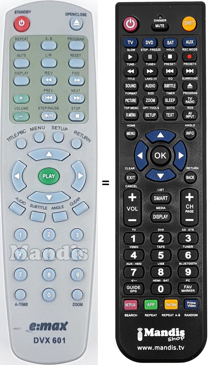 Gleichwertige Fernbedienung DVX601