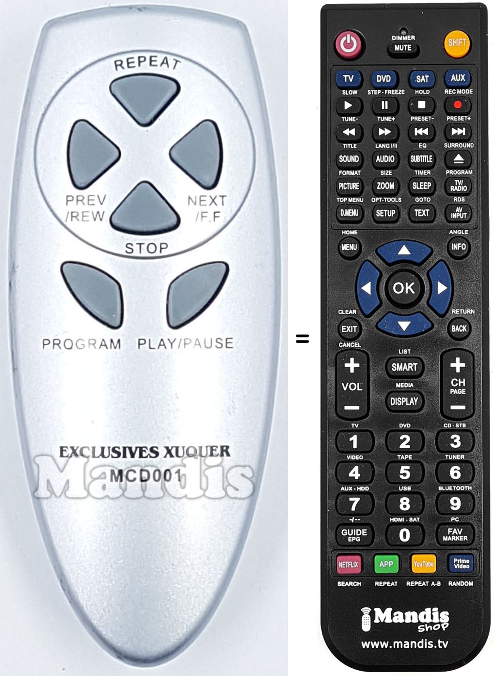 Gleichwertige Fernbedienung MCD001