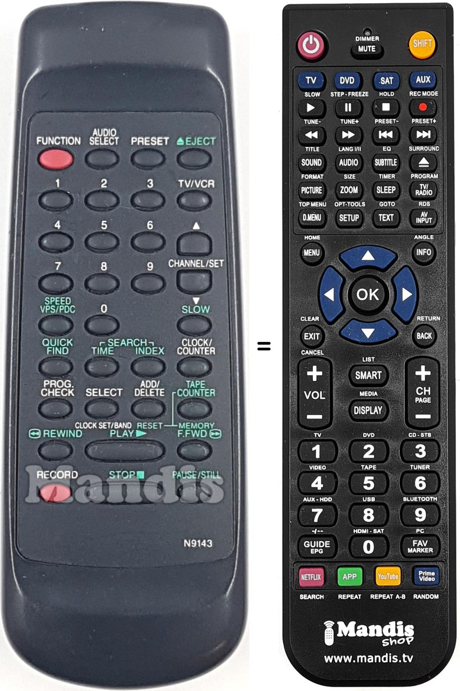 Replacement remote control Funai N9143