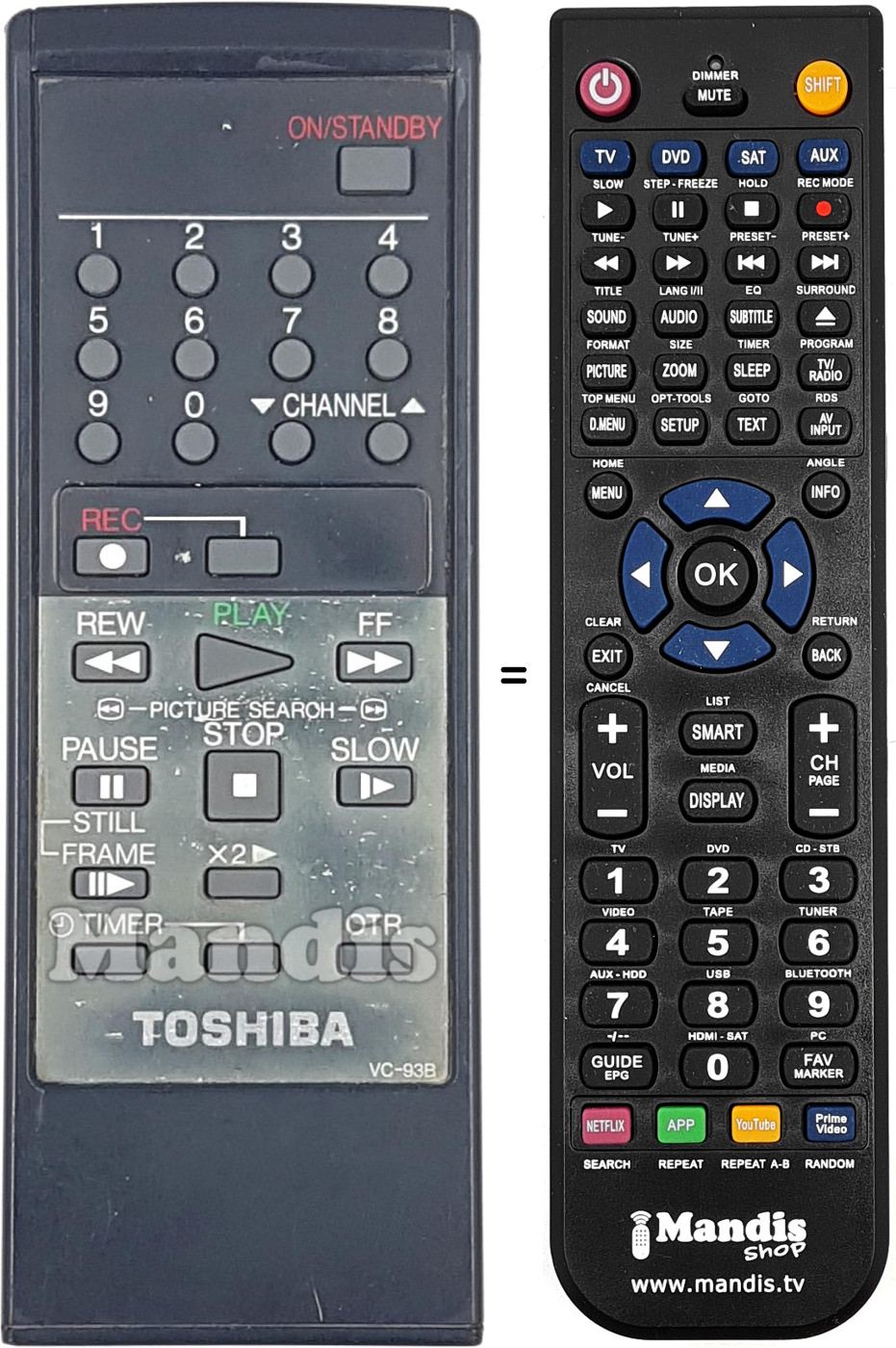 Gleichwertige Fernbedienung Toshiba VC-93 B