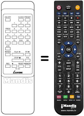 Replacement remote control Luxor VCR 4784