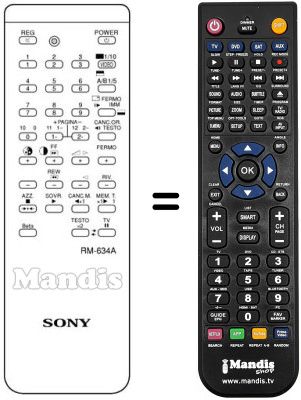 Gleichwertige Fernbedienung Sony RM634A Gleichwertige Fernbedienung Sony RM634A