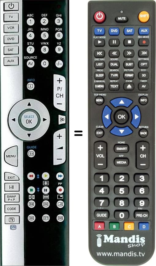 Replacement remote control Tevion 40023399 (Only Tv functions)
